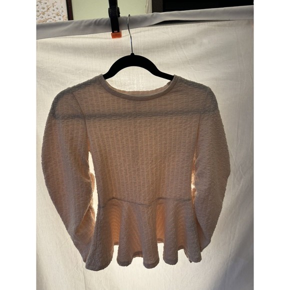 NWTOT ZARA Woman nude SWEATSHIRT Baloon  Sleeve Size S‎ textured 7114 new - Picture 1 of 10